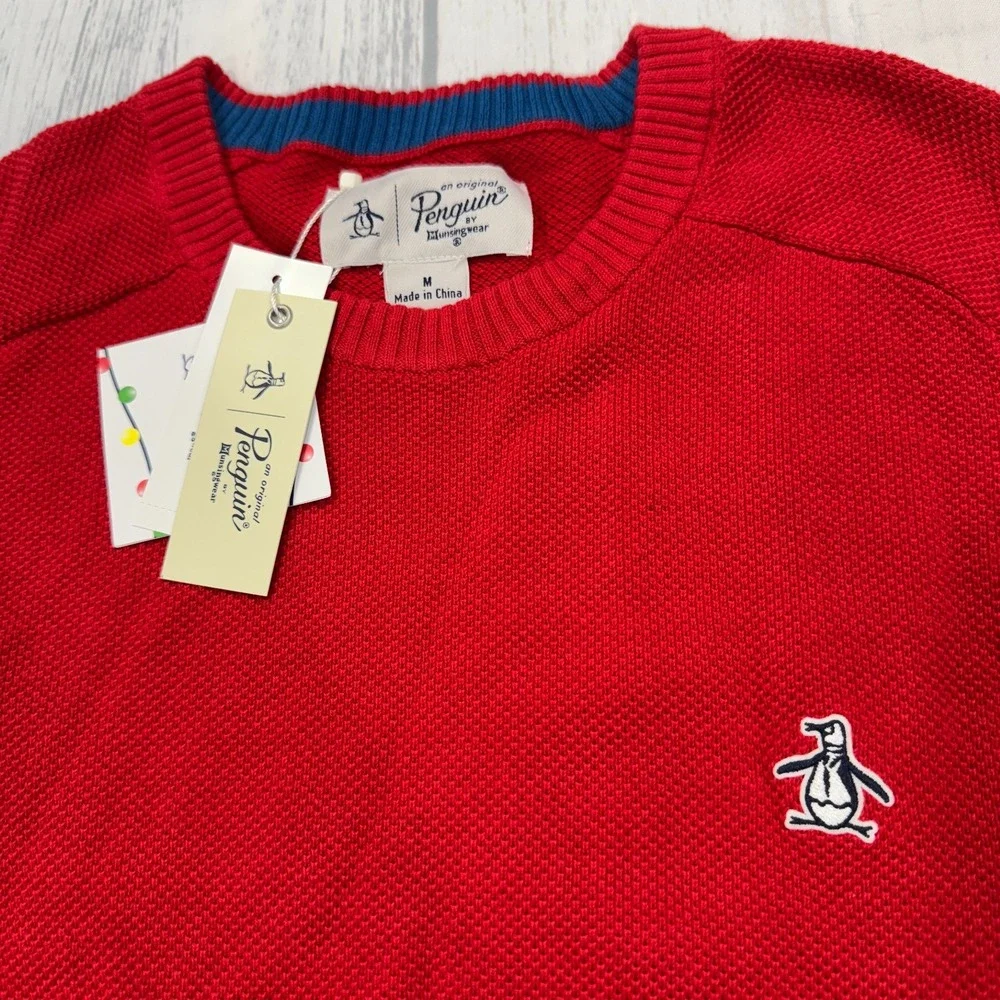 NWT Original Penguin Crewneck‎ Sweater Medium Cherry Red Pullover Mens